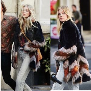 Free People Chevron Faux Fur Jacket
